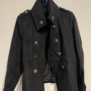 Black‎ Rivet Belted military style pea Coat